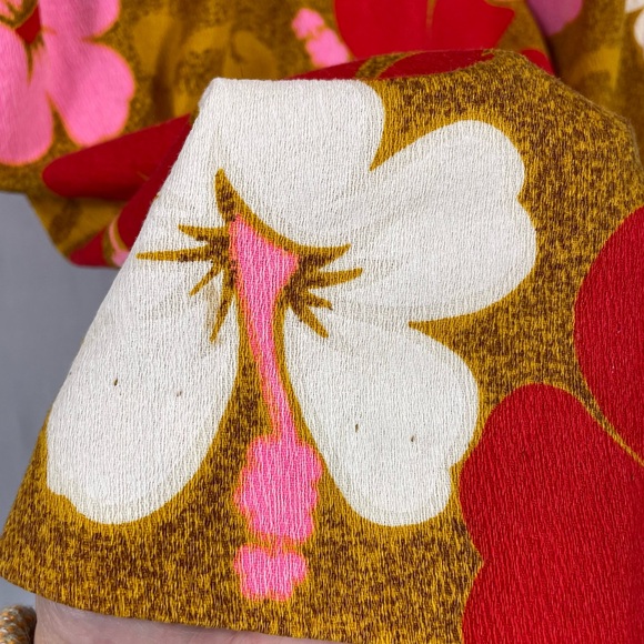 Retro Hawaiian Pacific Isle Dress 14 Aloha Pink Floral Cotton 60s 70s Coastal - Picture 13 of 16